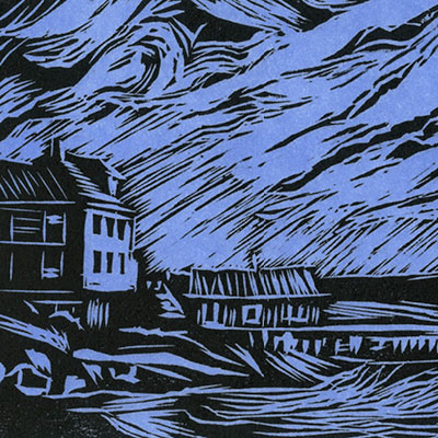 Andy Gove’s House woodblock print (blue)