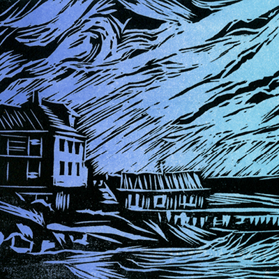 Andy Gove’s House woodblock print (blue/green)