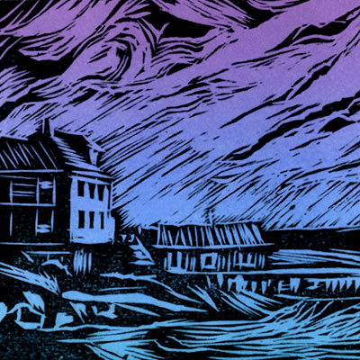 Andy Gove’s House woodblock print (magenta/blue)