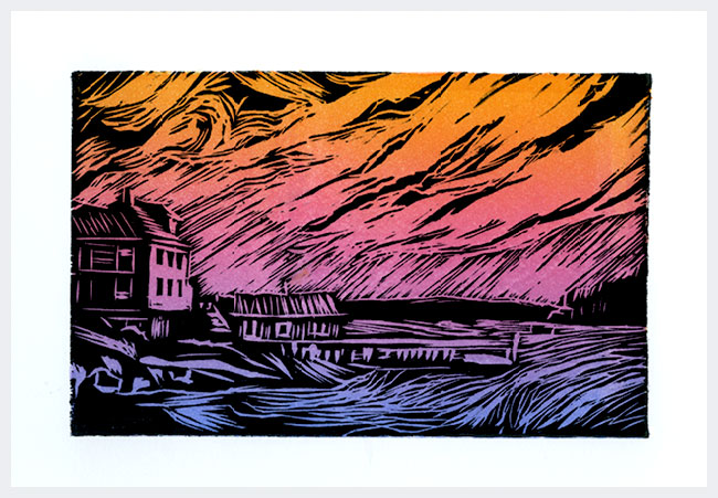 Andy Gove's House woodblock print (orange/magenta/blue) - Image 3